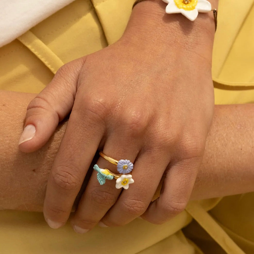 Anillo Reinita Azul & Flor