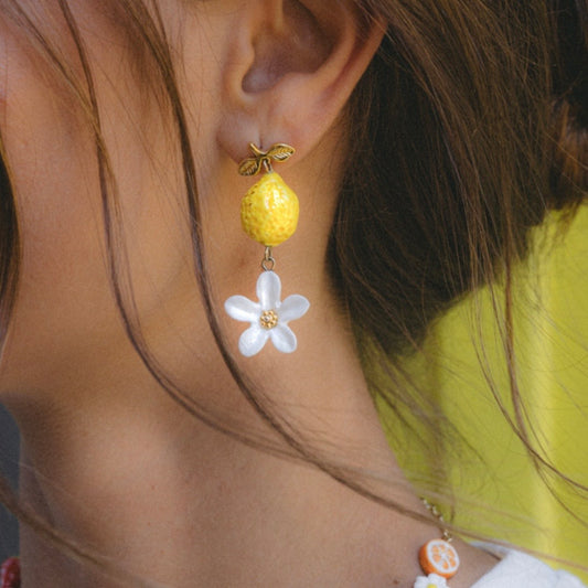 Aros Limones y Flores Blancas