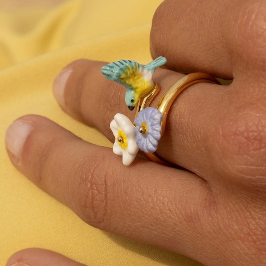 Anillo Reinita Azul & Flor