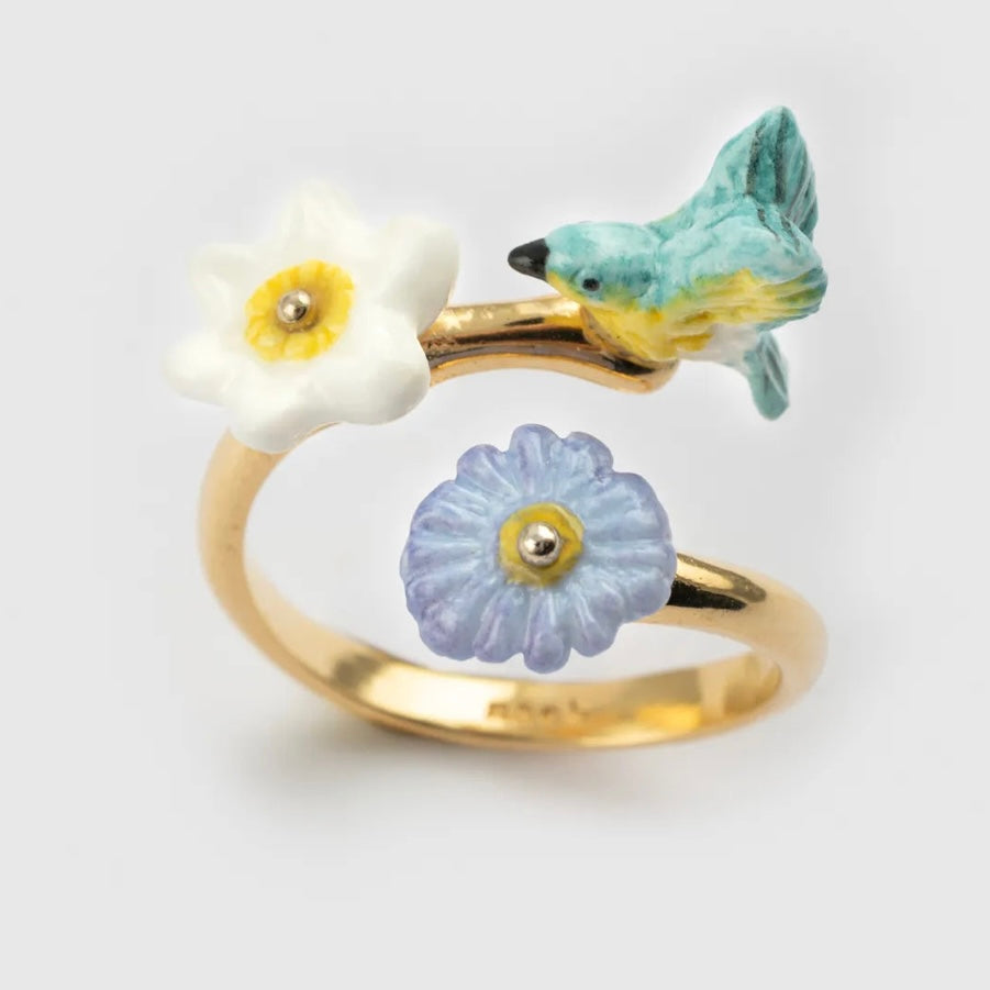 Anillo Reinita Azul & Flor