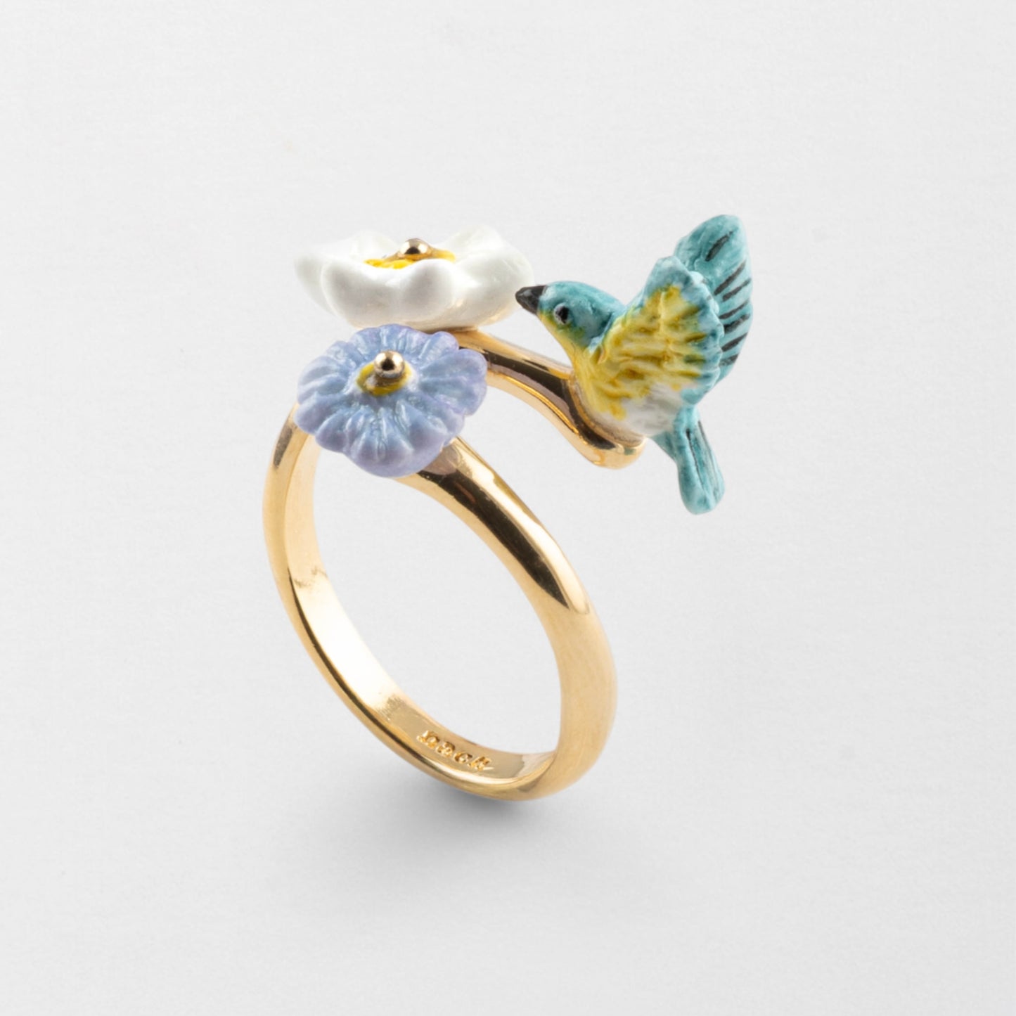 Anillo Reinita Azul & Flor