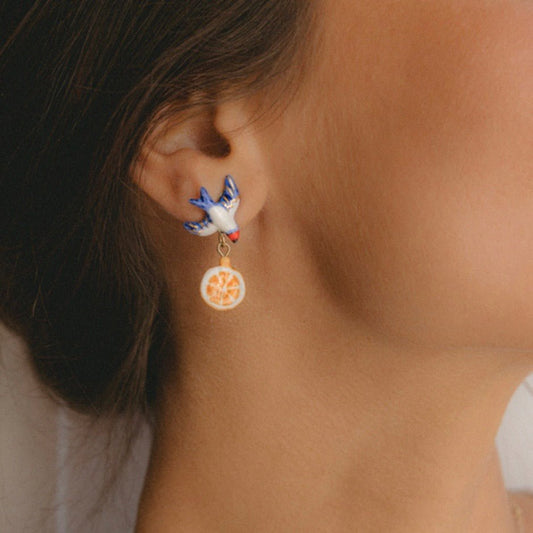 Aros Golondrinas y Naranja - Leontina Joyas