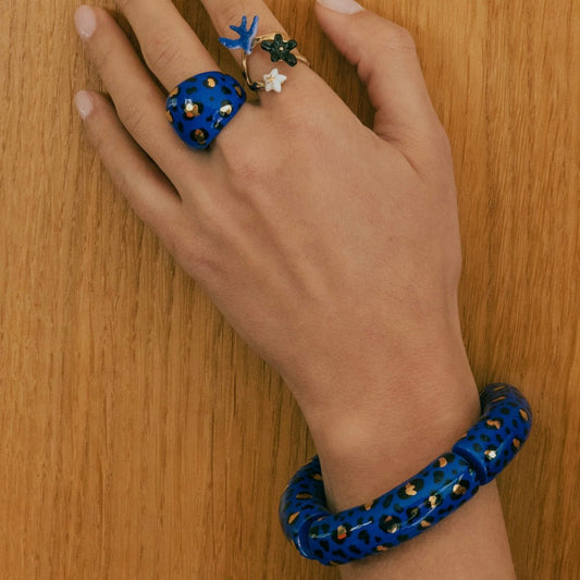 Brazalete Maxi Leopardo Azul y Dorado - Leontina Joyas