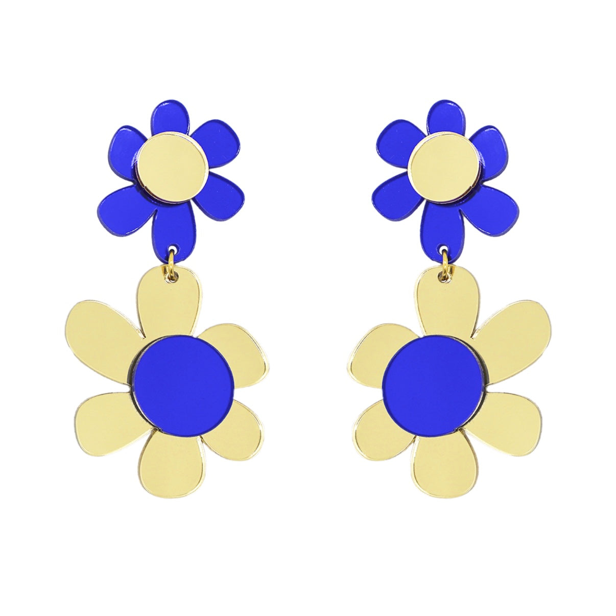 Aros maxi «Jardín de Flores Azul» de la marca Papiroga, fabricados en acrílico (metacrilato) con diseño español - Leontina Joyas Chile