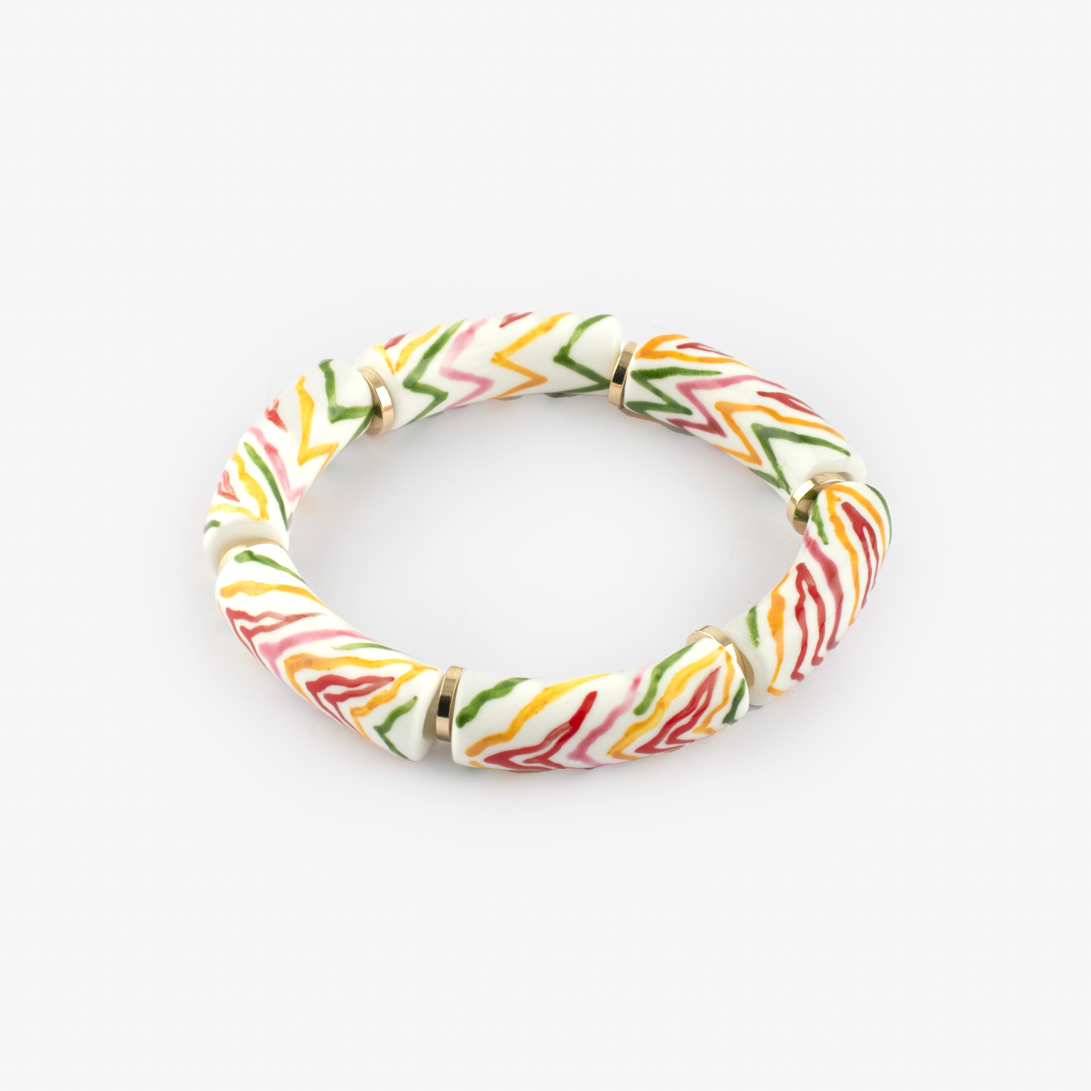 Brazalete Tigre Colores elasticado de porcelana francesa pintada a mano — Nach Bijoux