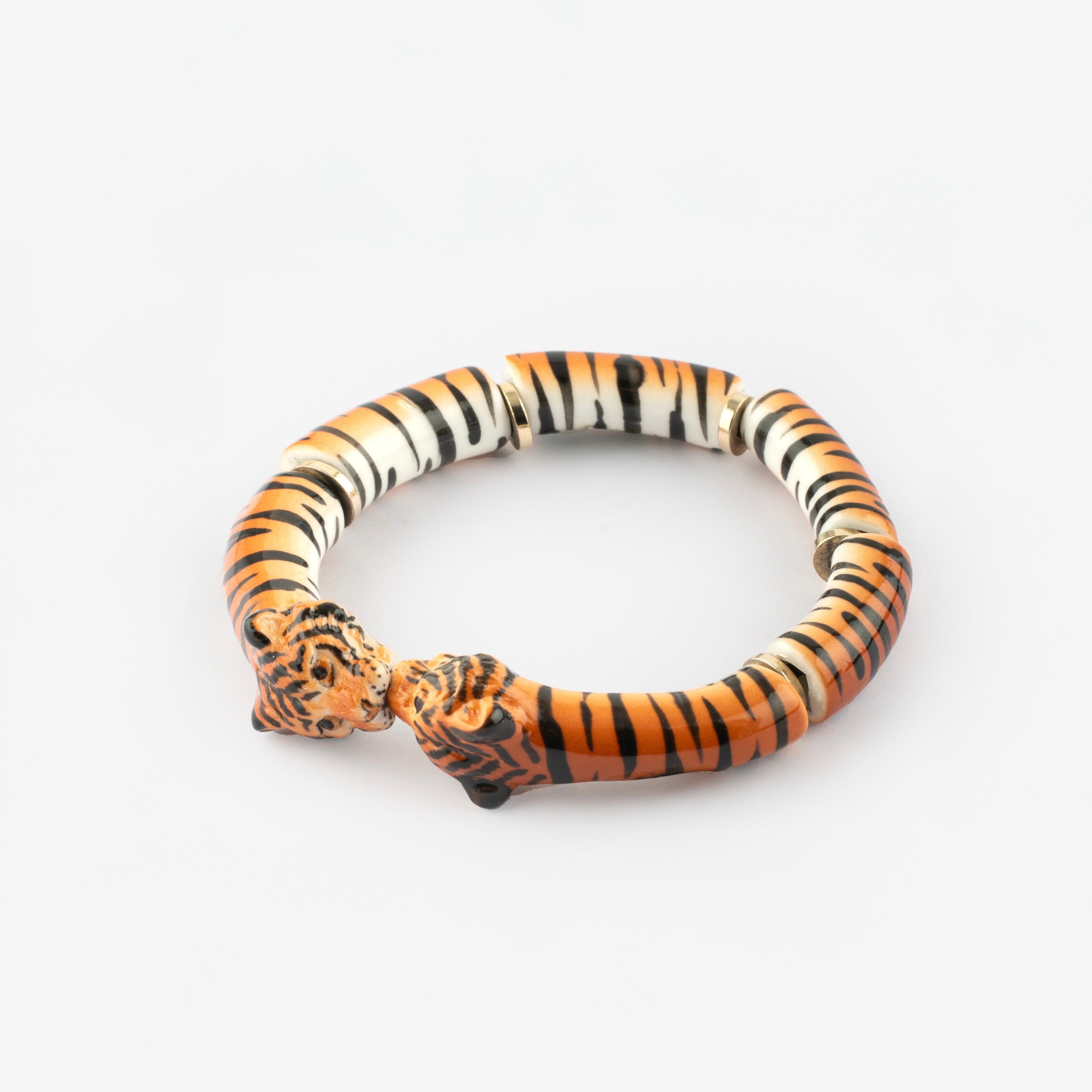 Brazalete Tigre elasticado de porcelana francesa pintada a mano — Nach Bijoux