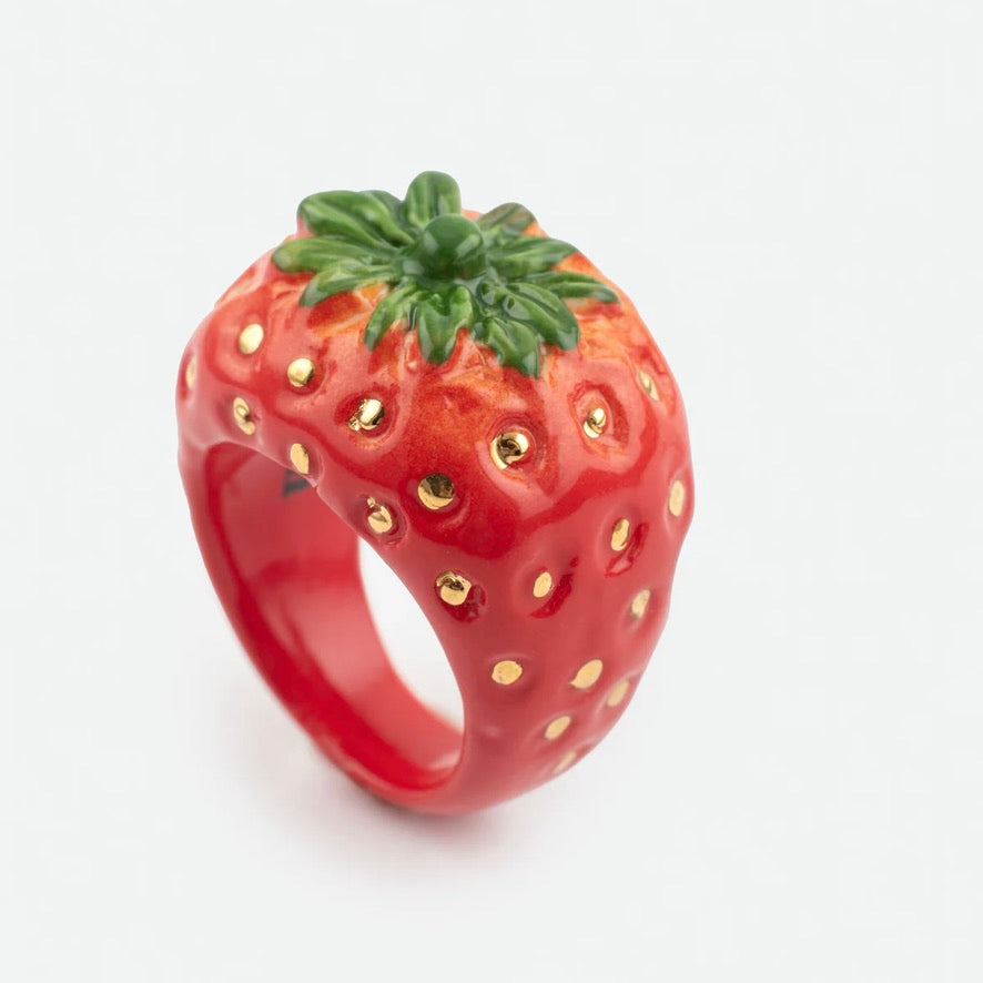 Anillo Chunky Frutilla de porcelana pintada a mano, Nach Bijoux — Leontina Joyas