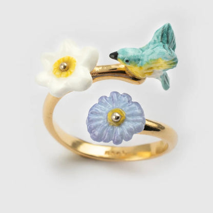 Anillo Reinita Azul & Flor