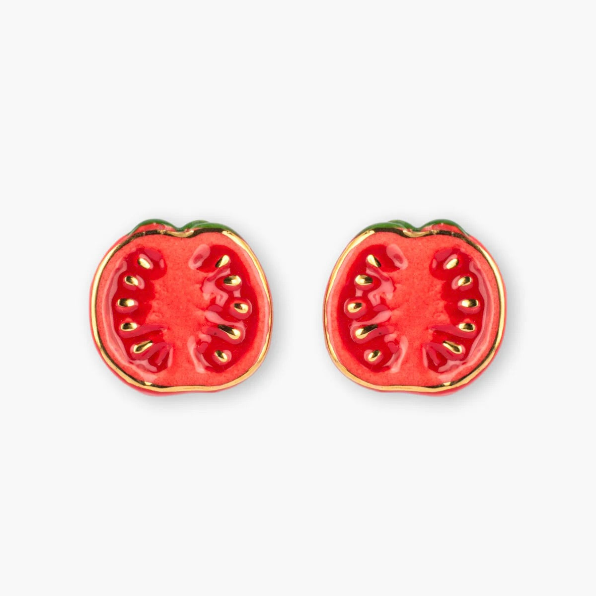 Aros midi «Aros Stud Tomates» de Nach Bijoux, en porcelana pintada a mano con diseño francés - Leontina Joyas Chile