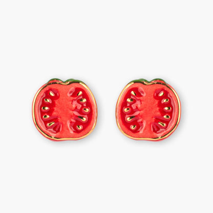 Aros midi «Aros Stud Tomates» de Nach Bijoux, en porcelana pintada a mano con diseño francés - Leontina Joyas Chile