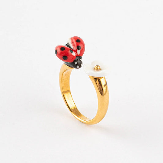 Anillo Chinita y Margarita Nach Bijoux, porcelana pintada a mano - Leontina Joyas Chile