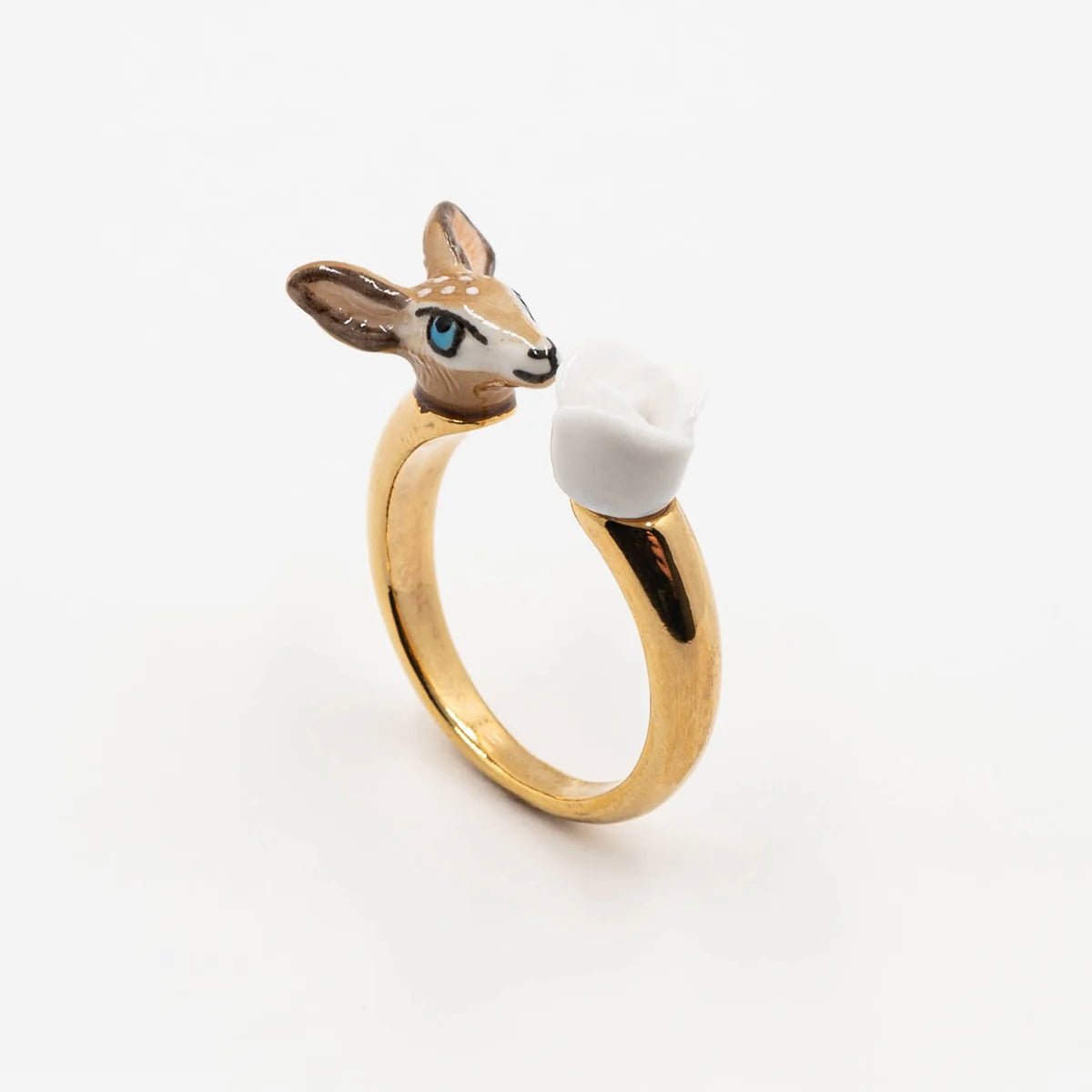 Anillo Ciervo & Flor Blanca - Leontina Joyas