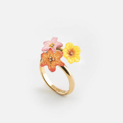 Anillo Flores Tropicales Nach Bijoux, porcelana pintada a mano, diseño francés - Leontina Joyas Chile