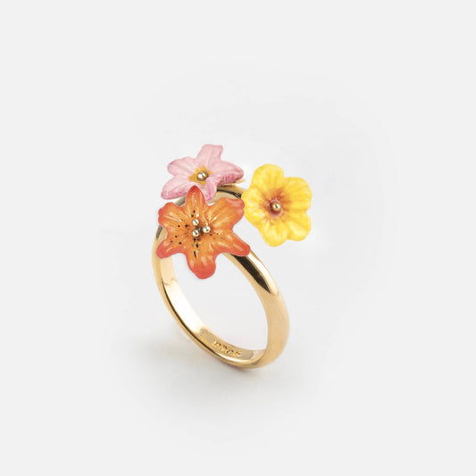 Anillo Flores Tropicales Nach Bijoux, porcelana pintada a mano, diseño francés - Leontina Joyas Chile