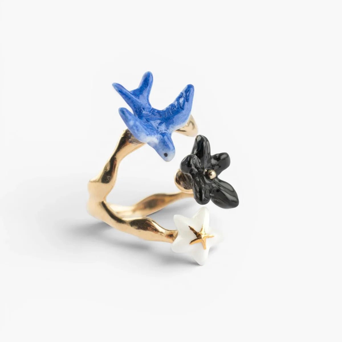 Anillo Golondrina y Flor - Leontina Joyas