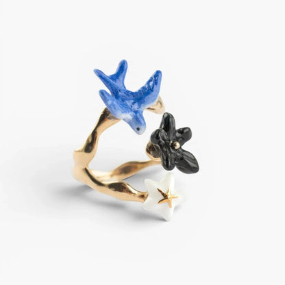 Anillo Golondrina y Flor - Leontina Joyas