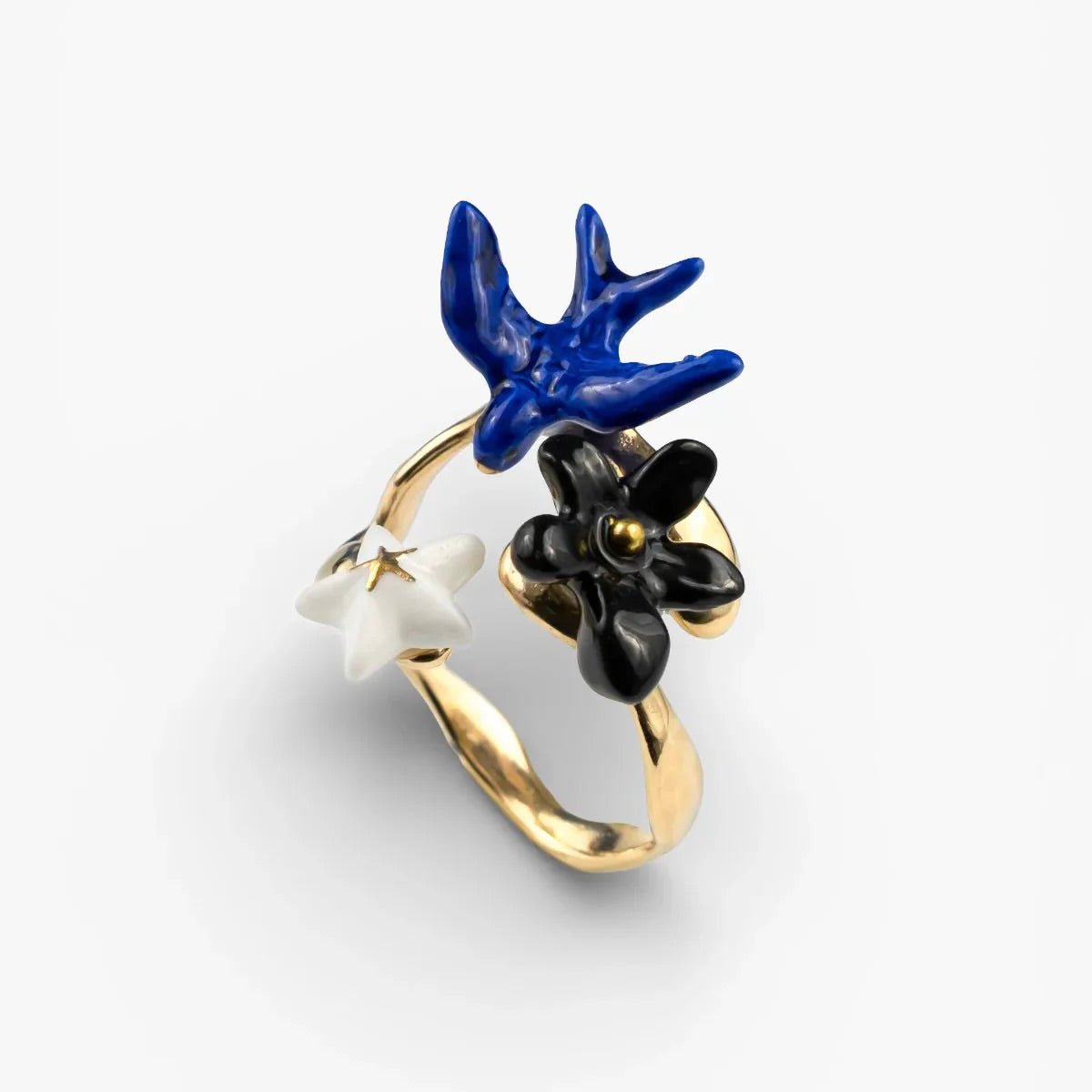 Anillo Golondrina y Flor - Leontina Joyas
