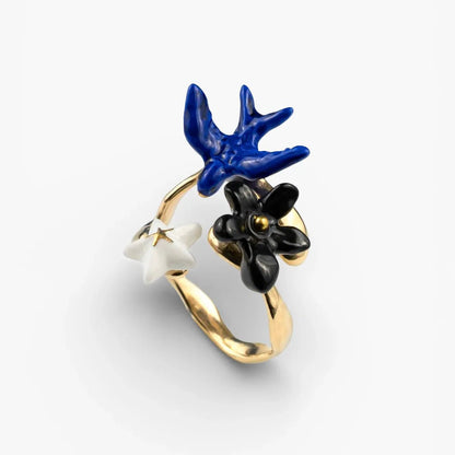 Anillo Golondrina y Flor - Leontina Joyas