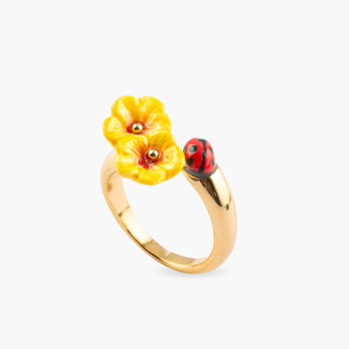 Anillo Hibisco y Chinita Nach Bijoux, porcelana pintada a mano - Leontina Joyas Chile