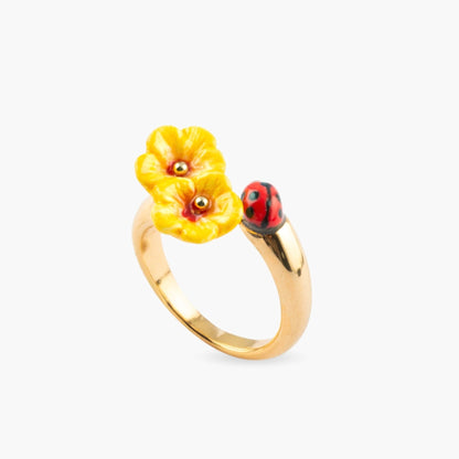 Anillo Hibisco y Chinita Nach Bijoux, porcelana pintada a mano - Leontina Joyas Chile