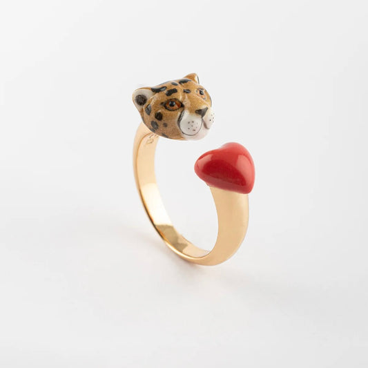 Anillo Leopardo Enamorado Nach Bijoux, porcelana pintada a mano - Leontina Joyas Chile