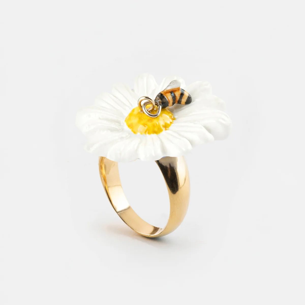Anillo Margarita y Abeja Nach Bijoux, porcelana pintada a mano, diseño francés - Leontina Joyas Chile