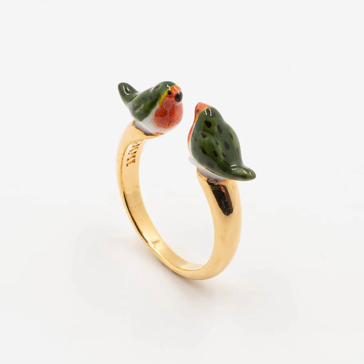 Anillo Petirrojo Nach Bijoux, porcelana pintada a mano, diseño francés - Leontina Joyas Chile