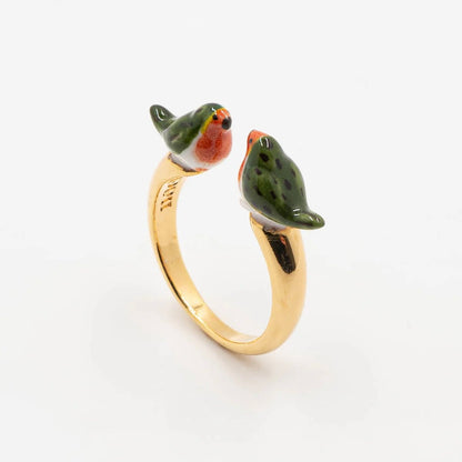 Anillo Petirrojo Nach Bijoux, porcelana pintada a mano, diseño francés - Leontina Joyas Chile