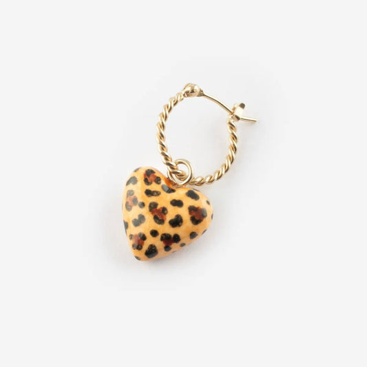 Aro Corazón Animal Print Chocolatine Nach Bijoux, porcelana pintada a mano - Leontina Joyas Chile