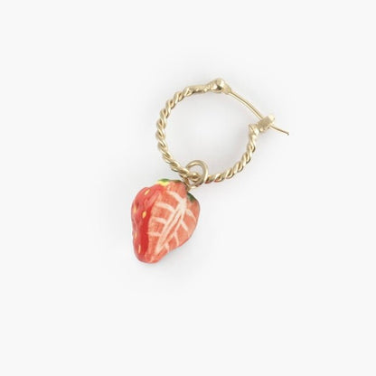 Aro Frutilla Nach Bijoux, porcelana pintada a mano - Leontina Joyas Chile