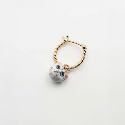 Aro Gato Gris Nach Bijoux, porcelana pintada a mano - Leontina Joyas Chile