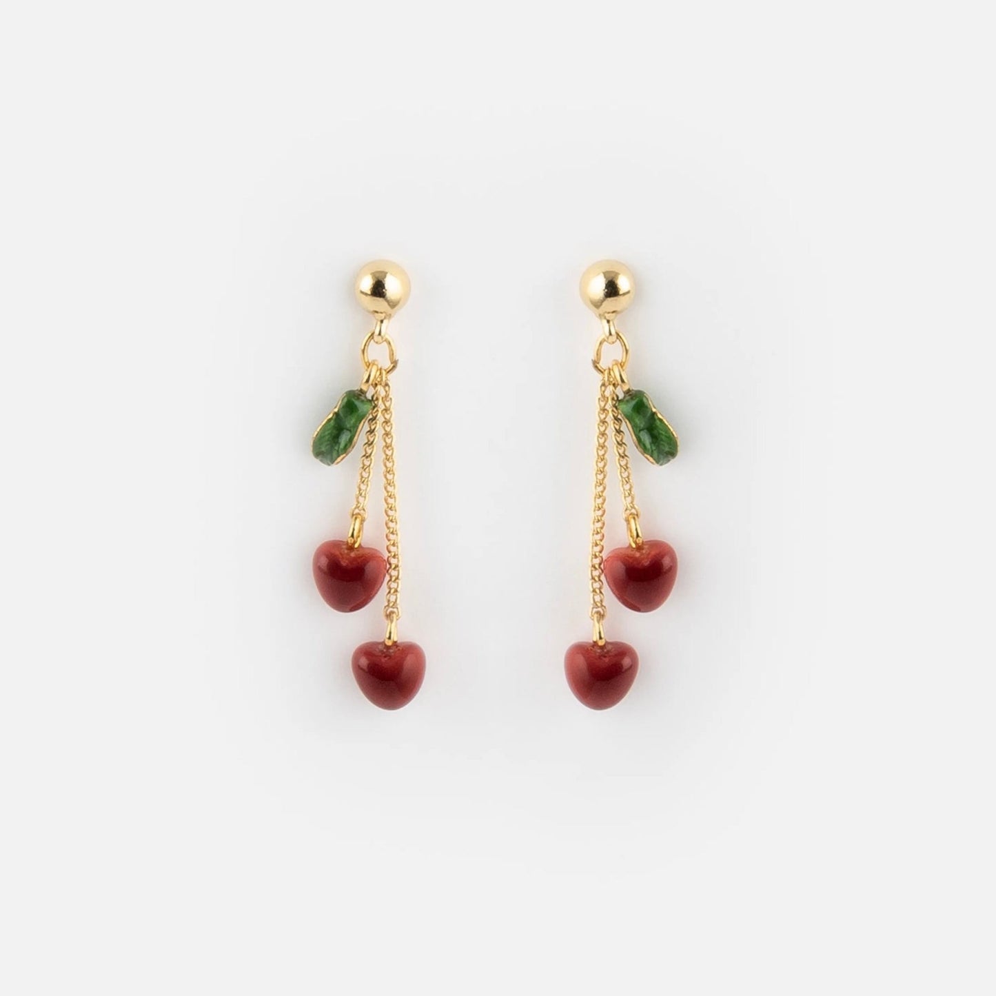 Aros Cerezas Colgantes Nach Bijoux, porcelana pintada a mano - Leontina Joyas Chile