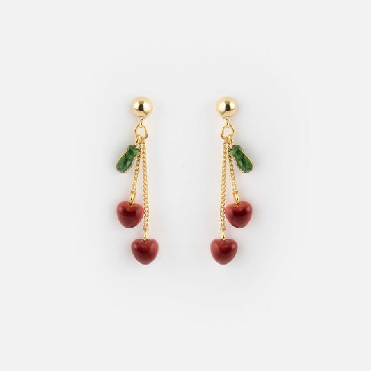 Aros Cerezas Colgantes Nach Bijoux, porcelana pintada a mano - Leontina Joyas Chile