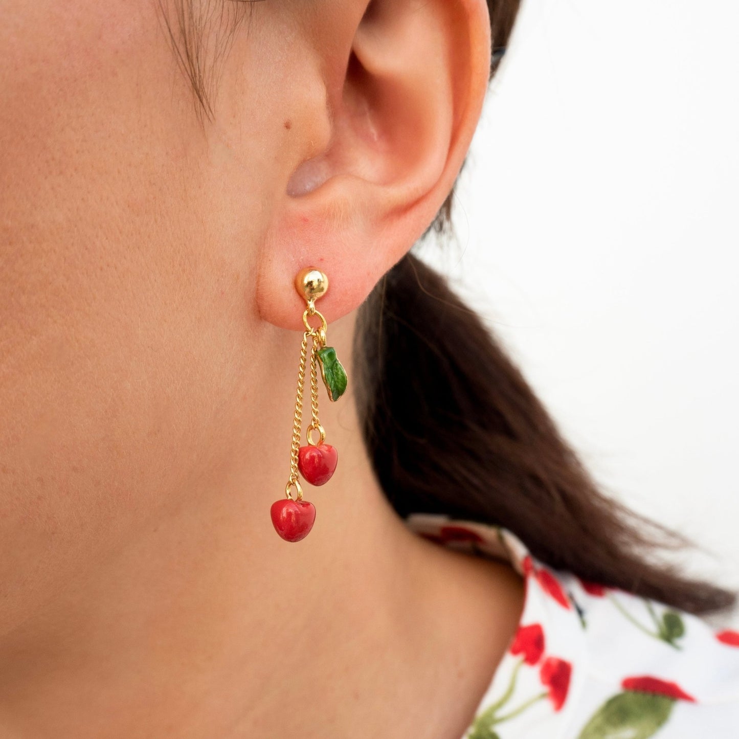Aros Cerezas Colgantes - Leontina Joyas