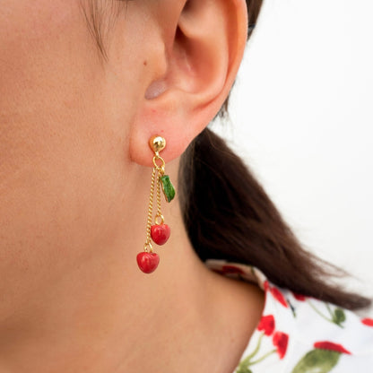 Aros Cerezas Colgantes - Leontina Joyas
