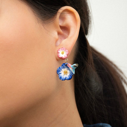 Aros Colibrí y Petunia Rosada - Leontina Joyas