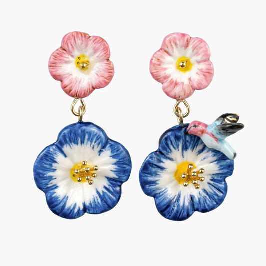 Aros Colibrí y Petunia Rosada - Leontina Joyas