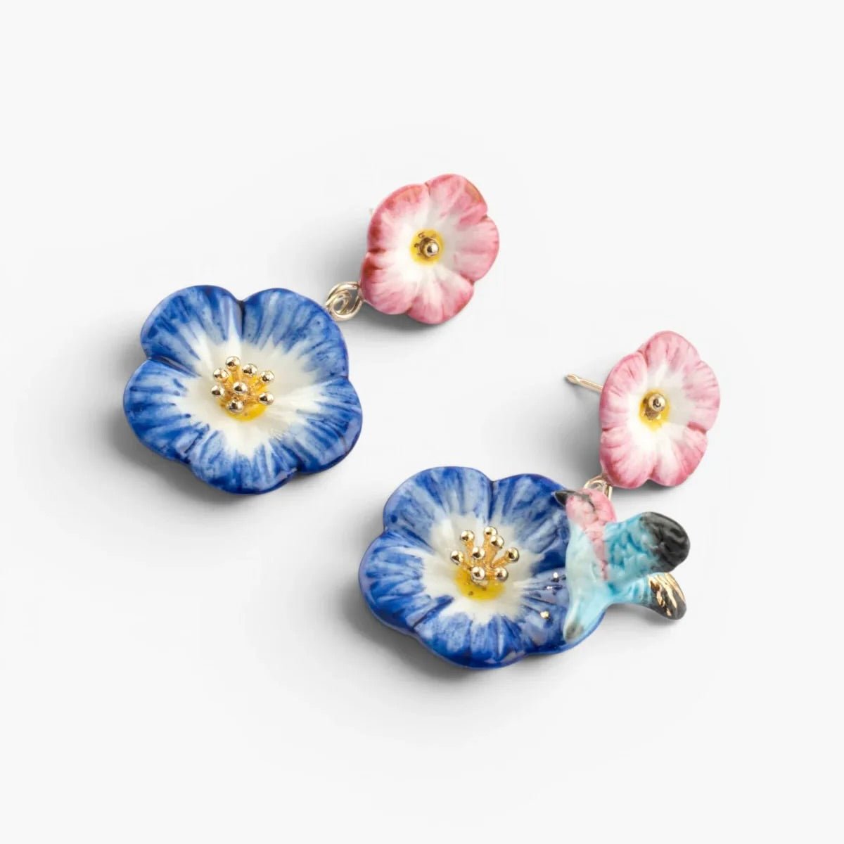 Aros Colibrí y Petunia Rosada - Leontina Joyas