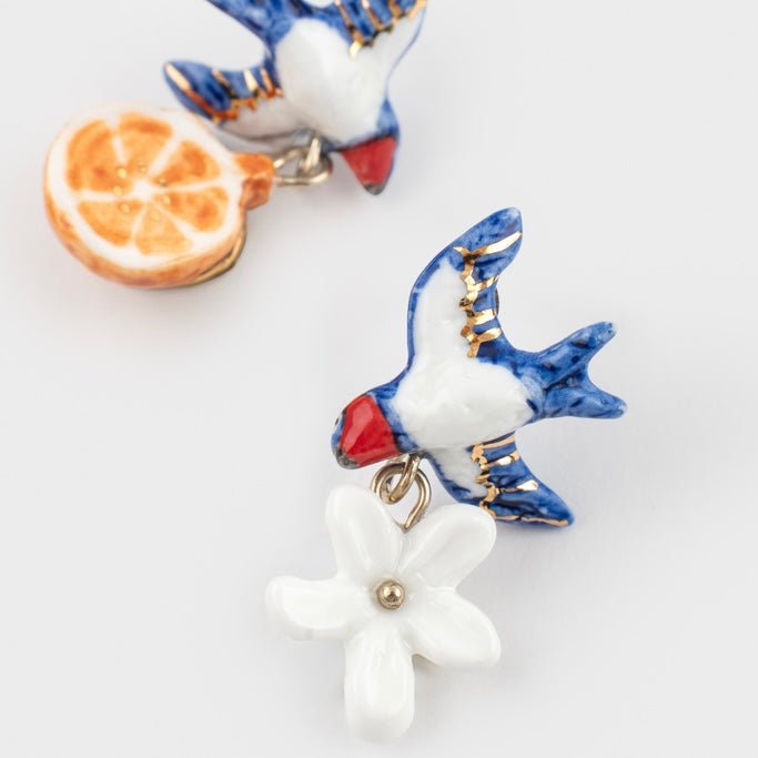 Aros Golondrinas y Naranja - Leontina Joyas