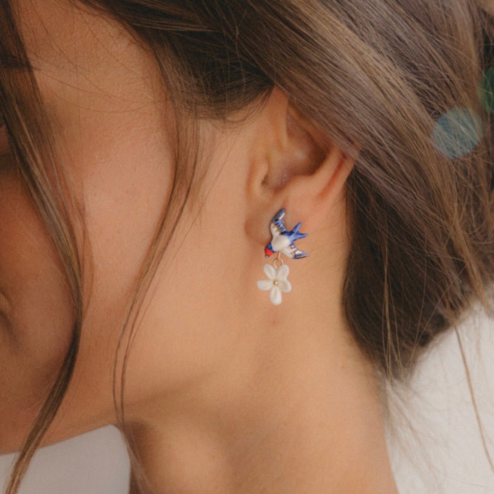 Aros Golondrinas y Naranja - Leontina Joyas