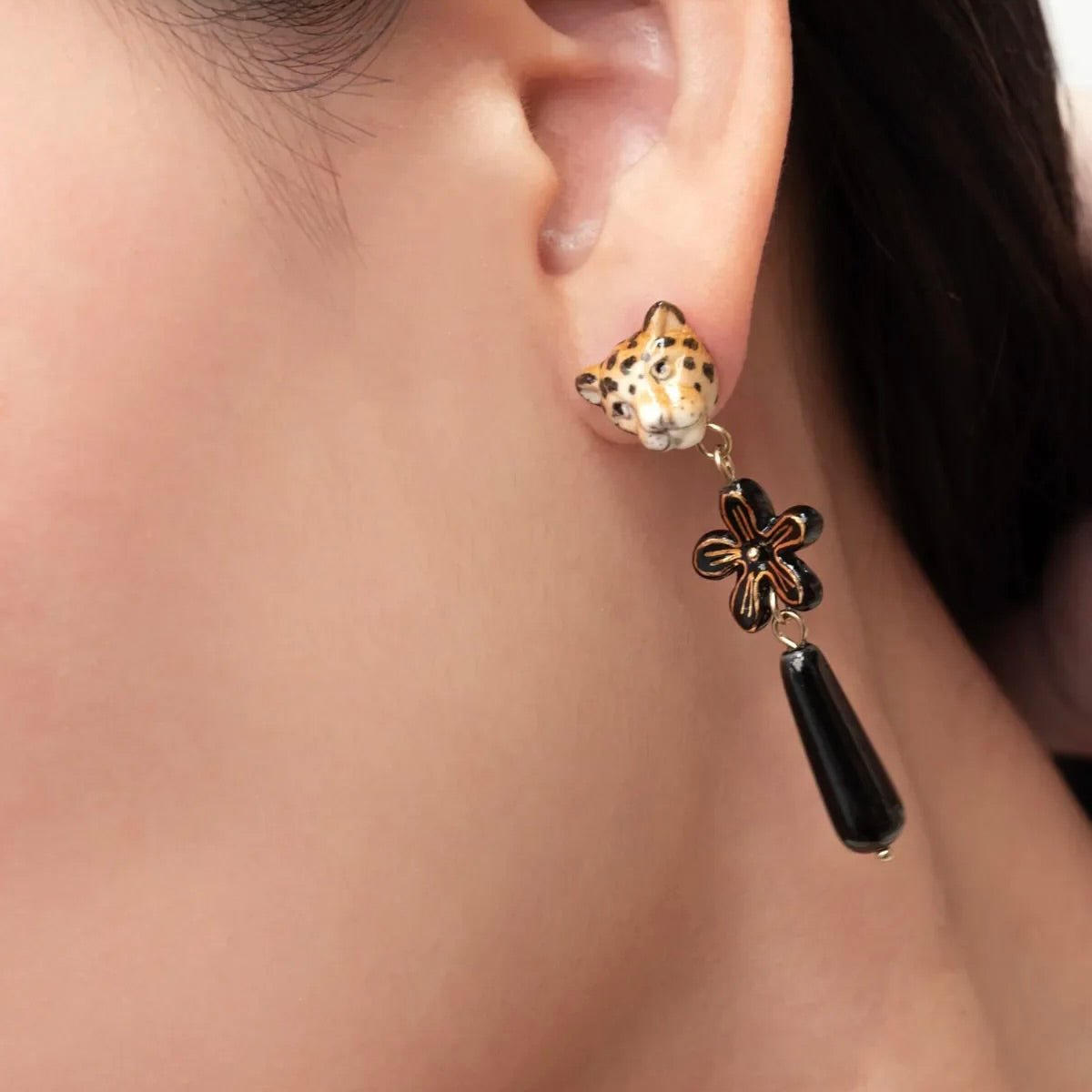 Aros Leopardo y Flor Erine - Leontina Joyas