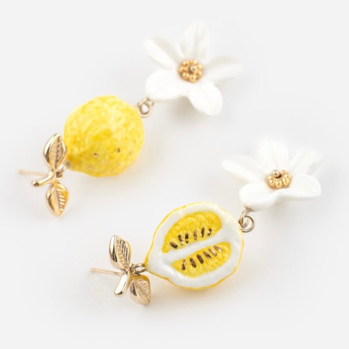 Aros Limones y Flores Blancas - Leontina Joyas