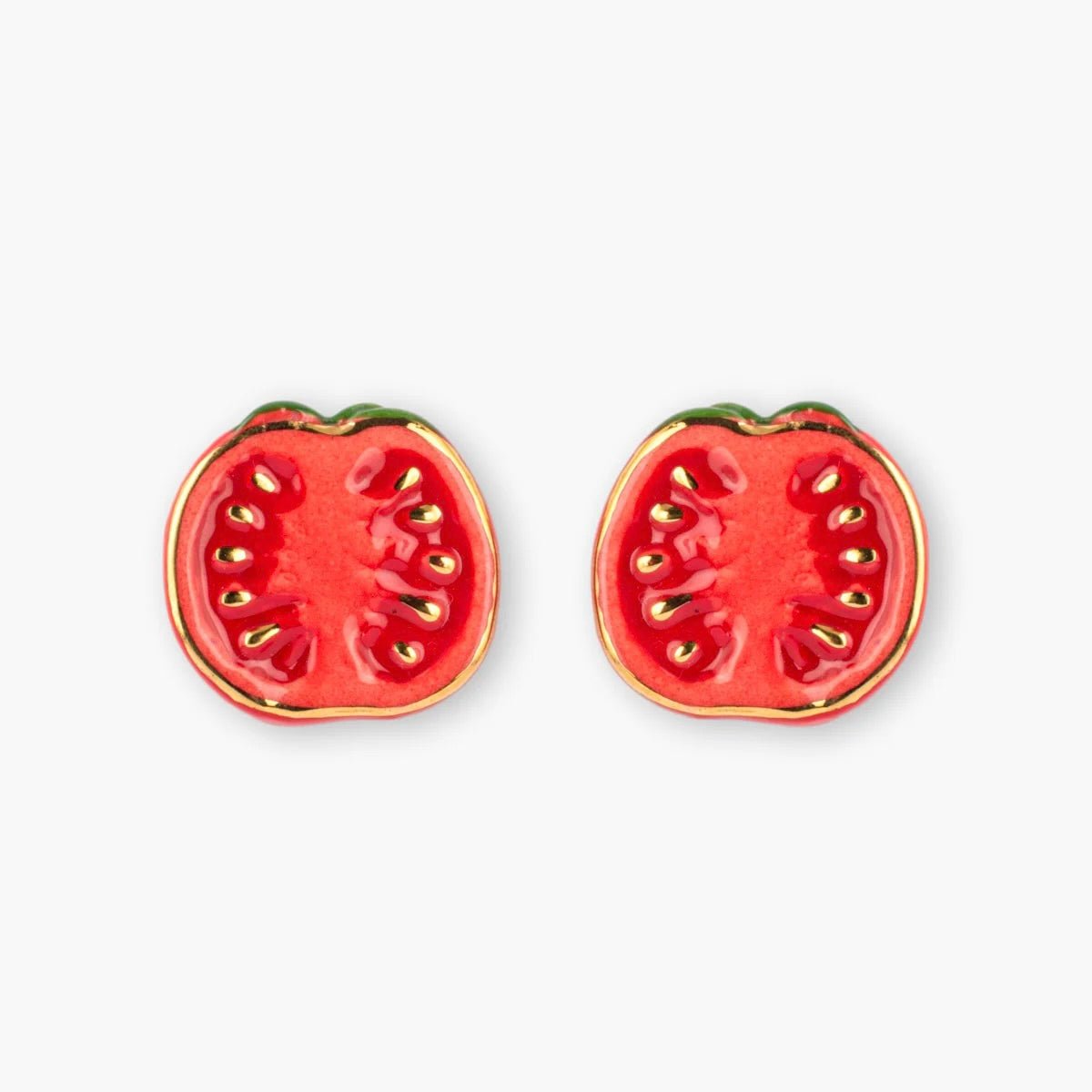 Aros Stud Tomates Nach Bijoux, porcelana pintada a mano - Leontina Joyas Chile
