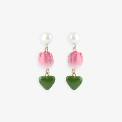 Aros Tulipán y Corazón Nach Bijoux, porcelana pintada a mano - Leontina Joyas Chile