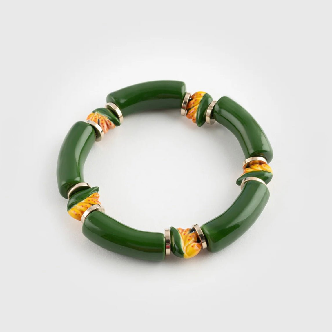 Brazalete Ave del Paraíso Nach Bijoux, porcelana pintada a mano - Leontina Joyas Chile