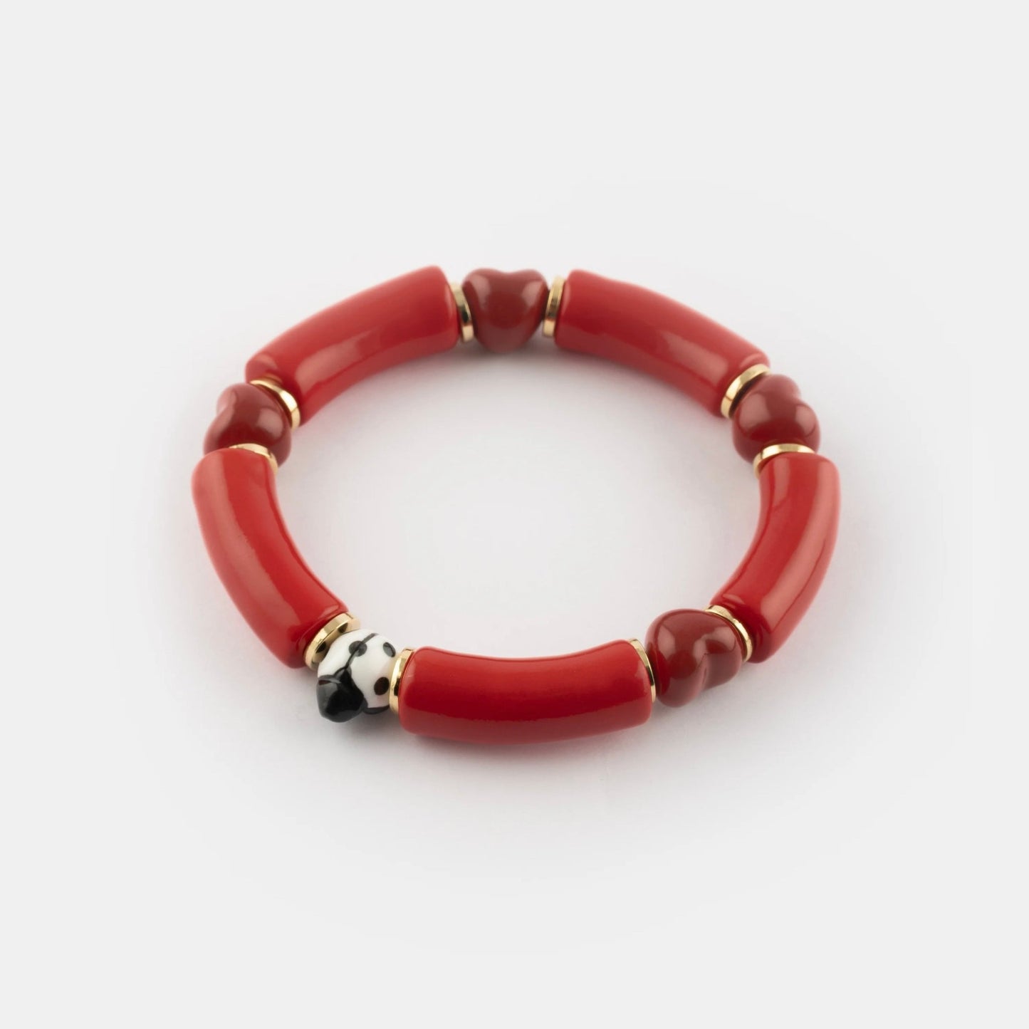 Brazalete Corazones y Chinita Nach Bijoux, porcelana pintada a mano - Leontina Joyas Chile