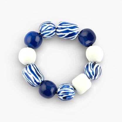 Brazalete Maxi Blanco y Zebra Azul - Leontina Joyas