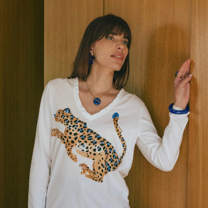 Brazalete Maxi Leopardo Azul y Dorado - Leontina Joyas
