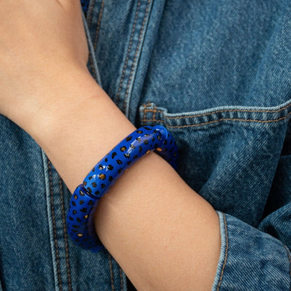 Brazalete Maxi Leopardo Azul y Dorado - Leontina Joyas