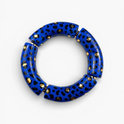 Brazalete Maxi Leopardo Azul y Dorado - Leontina Joyas